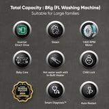 LG 8 Kg, 5 Star, Direct Drive Technology, Steam Wash, 6 motion DD, Smart Diagnosis, Fully Automatic Front Load Washing Machine (FHM1408BDW, Allergy Care, In-Built Heater, Touch Panel, White)