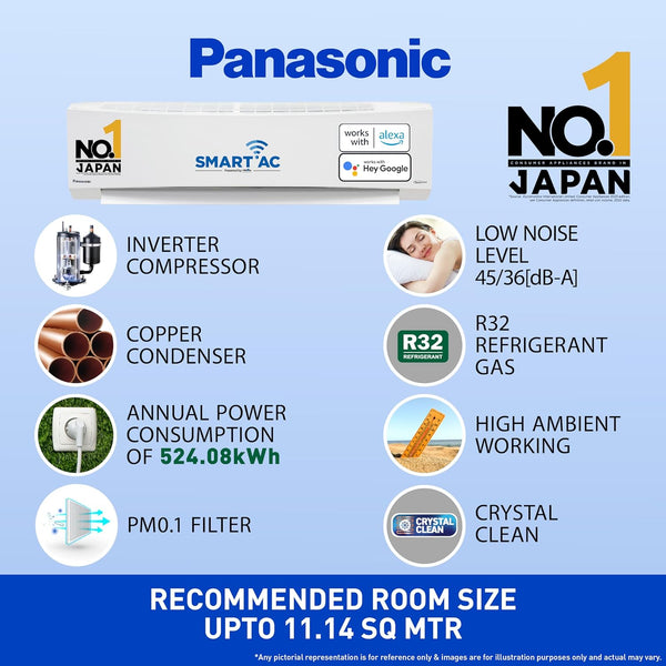 Panasonic 7 in 1 Convertible with True AI Mode,Matter Enabled 1 Ton 5 Star Split Inverter AC with Wi-fi Connect - White (CS-NU12ZKY5W/CU-NU12ZKY5W, Copper Condenser)