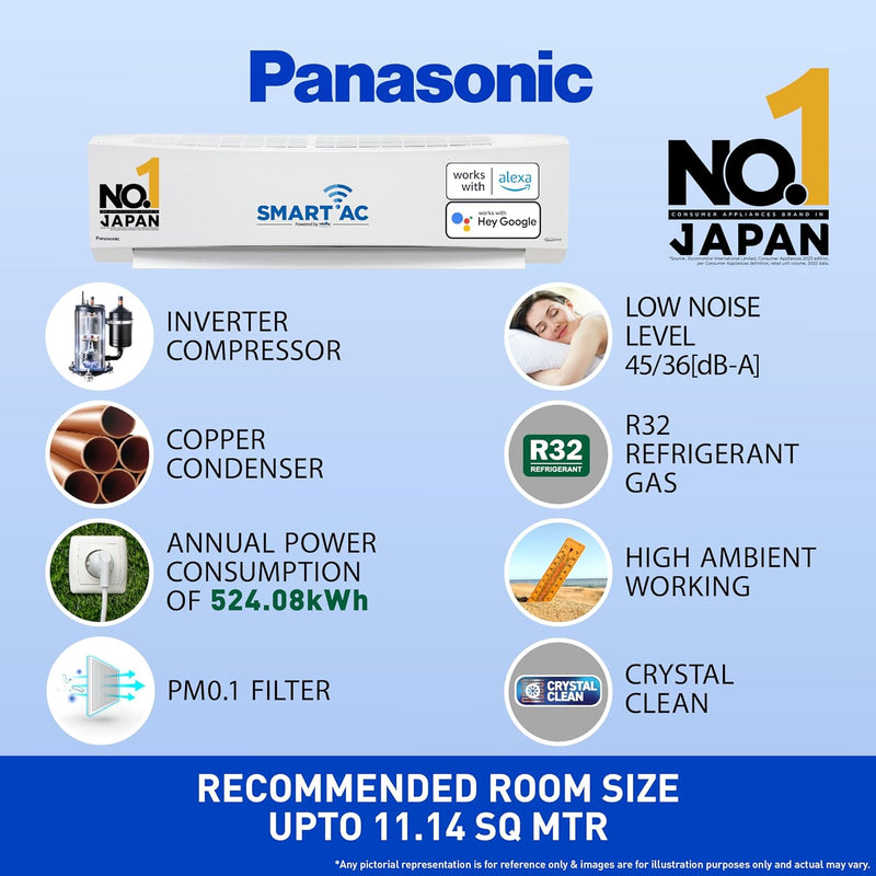 Panasonic 7 in 1 Convertible With True AI Mode,Matter Enabled 1 Ton 5 Star Split Inverter AC with Wi-fi Connect - White (CS-NU12ZKY5W/CU-NU12ZKY5W, Copper Condenser)