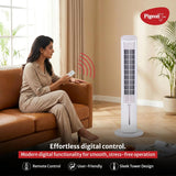 Pigeon High Performance Tower Fan with Digital Control, mutiple speed settings, timer Function, Low Power Consumption and Lightweight Portable Body, White PGPDTFD7501