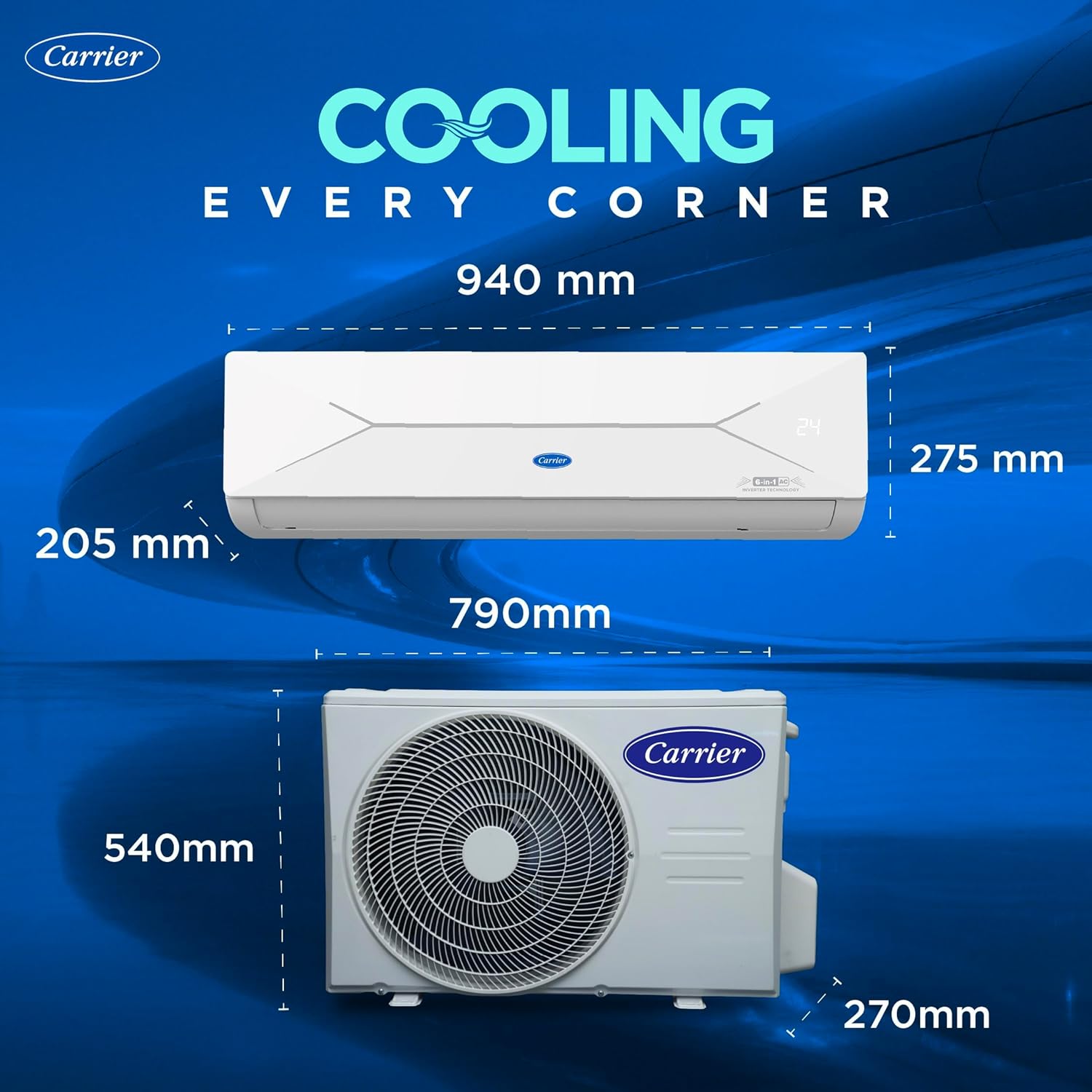 Carrier 1 Ton 5 Star, New Star rated, Wi-Fi Smart Flexicool Inverter Split AC (Copper, Convertible 6-in-1 with Wi-Fi with Geo-Fencing,Smart Energy Display, ESTER EDGE Gxi WiFi-CAI12EE5R36W0, White)
