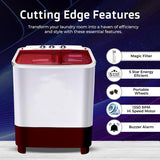 Power Guard 7 kg 5 Star Semi-Automatic Top Loading Washing Machine Appliance (2024 Model,PG70WM-BG-OP, Burgundy, Powerful Motor, Effective Wash Pulsator,Air Turbo Drying,1380 RPM & Castors)