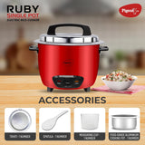 Pigeon by Stovekraft Ruby Rice Cooker with Single pot, 1.8 litres.(Red) | Stainless Steel Lid | 700 Watts | 1 Aluminium Cooking Pot | Measuring Cup| Spatula | Energy Efficient Cooking