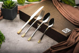 FnS Illumina 24 Pieces Stainless Steel Cutlery Set with Leatherette Gift Box | 6 Pieces Each Dinner Spoons, Dinner Forks, Tea Spoons & Butter Knives | Round Handle Flatware Set