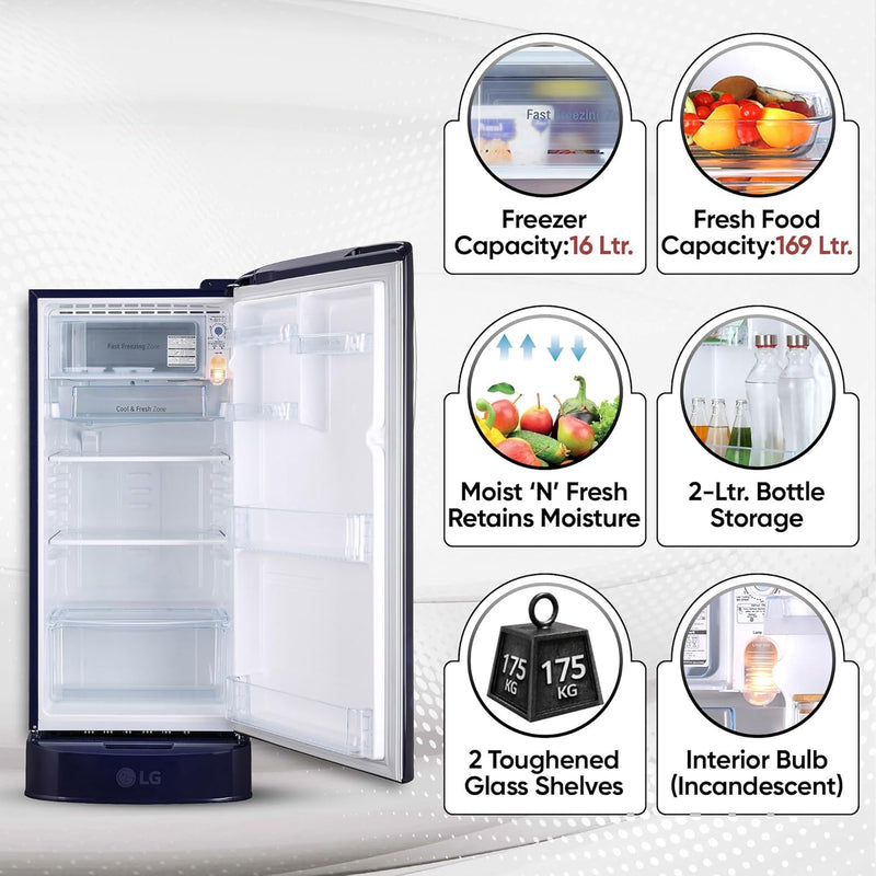 LG 185 L 5 Star Inverter Direct-Cool Single Door Refrigerator (GL-D201ASEU)