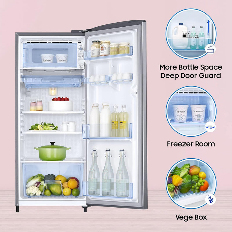 Samsung 183 L 3 Star Digital Inverter DirectCool Single Door Refrigerator RR20C1723S8HL Silver Elegant Inox 2024 Model