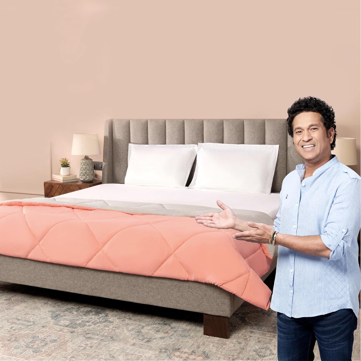 Livpure Comforter-Pink-steel grey-Double:90X100 LSH-CFT-CFPG211