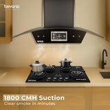 Beyond Appliances Asteria 90cm BLDC Auto Clean Kitchen Chimney | 1800 CMH Suction | Filterless | Curved Glass | Smart Screen & Speakers | Touch Control | Black(BA-CR-AS-AD-BL-90-CH)