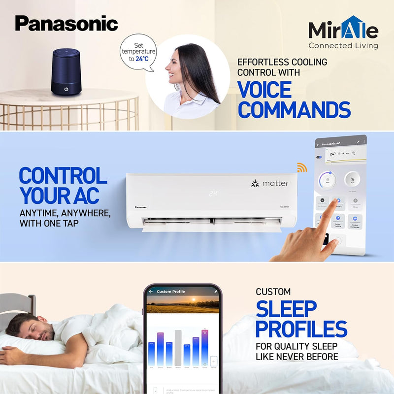 Panasonic 1.5 Ton 3 Star Premium Wi-Fi Inverter Smart Split AC (Matter Enabled, Higher Airflow, Copper Condenser, 7in1 Convertible, True AI, 2-Way, PM 0.1 Filter, CS/CU-SU18AKY3W, White)