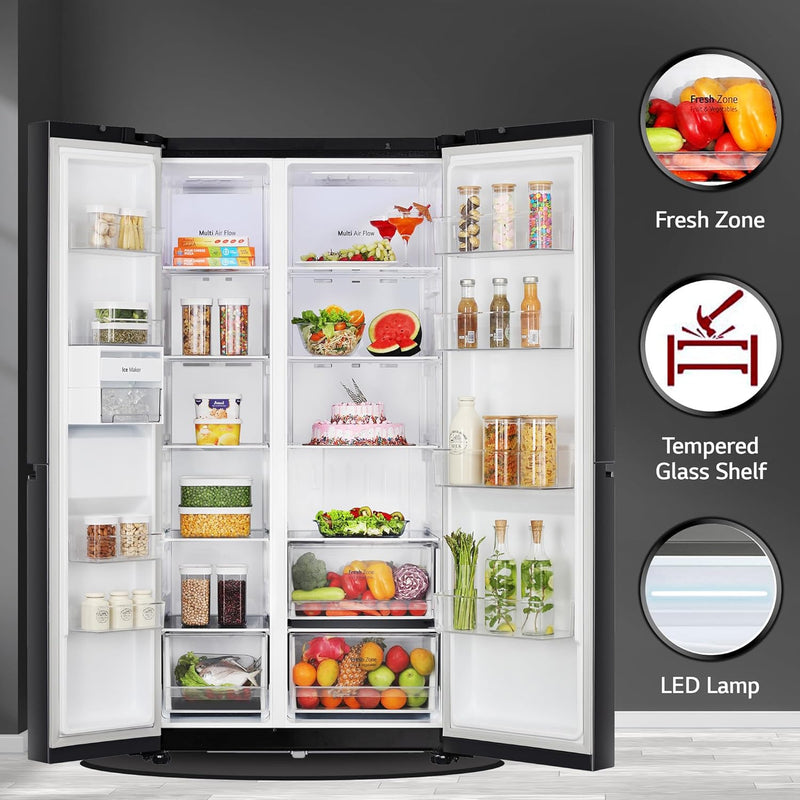 LG 655 L Frost Free Side by Side Refrigerator with Smart Inverter Compressor, Express Freeze & Multi Air-Flow (Dazzle Steel, GL-B257HDSY)