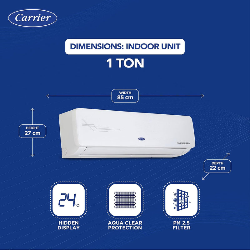 Carrier 1 Ton 3 Star AI Flexicool Inverter Split AC (Copper, Convertible 4-in-1 Cooling,Dual Filtration with HD & PM 2.5 Filter, Auto Cleanser, 2023 Model,ESTER Exi - CAI12ER3R33F0,White)