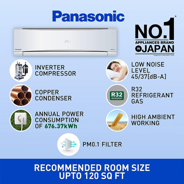 Panasonic 1 Ton 3 Star Wi-Fi Inverter Smart Split AC (Copper Condenser, 7 in 1 Convertible with additional AI Mode, PM 0.1 Air Purification Filter, CS/CU-SU12YKYWA,2023 Model, White)