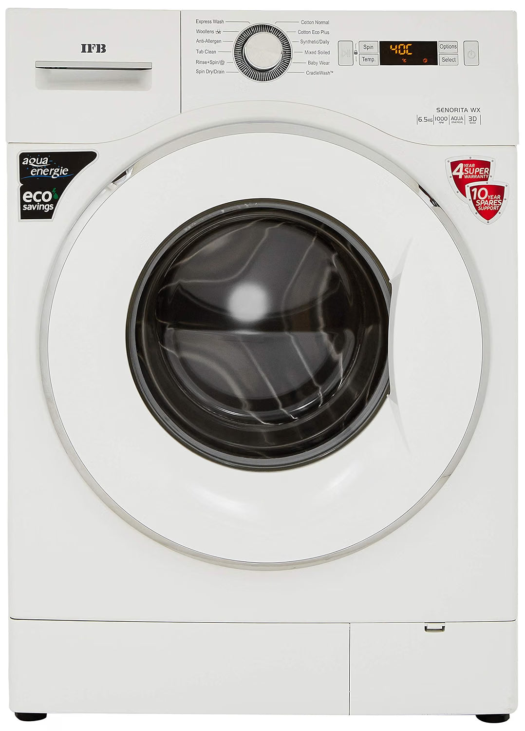 IFB 6.5 kg Fully-Automatic Front Loading Washing Machine (Senorita WX, White, Inbuilt Heater, Aqua Energie water softener)
