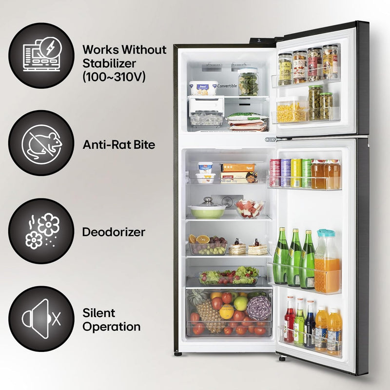 LG 246 L 3 Star Smart Inverter Frost-Free Double Door Refrigerator (, GL-S262SESX, Ebony Sheen, Convertible)