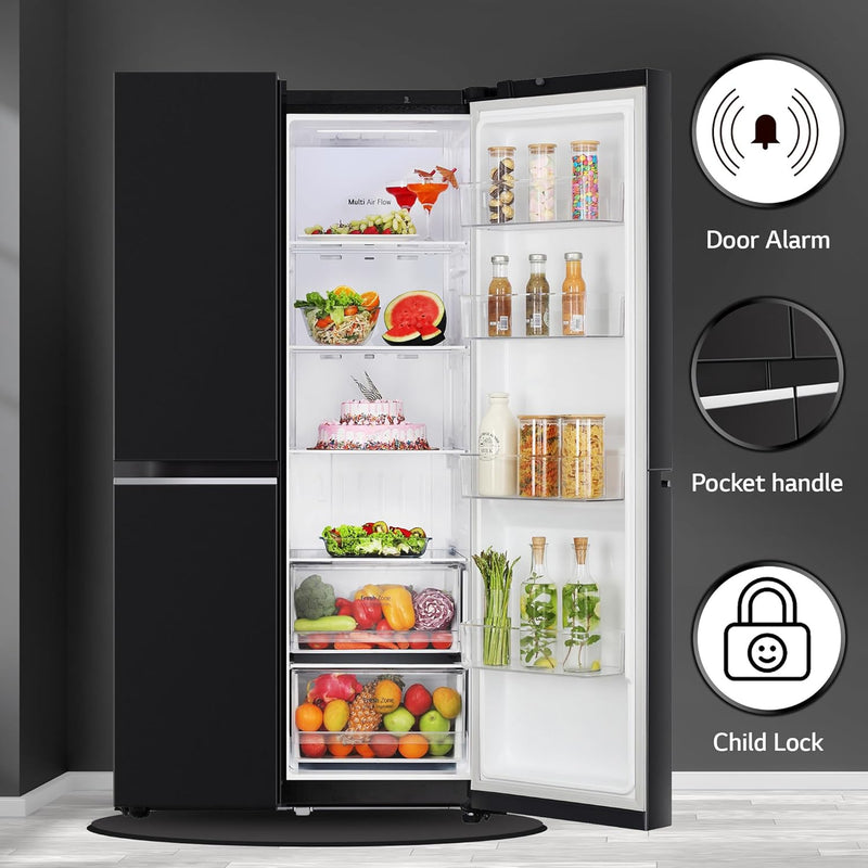 LG 655 L Frost Free Side by Side Refrigerator with Smart Inverter Compressor, Express Freeze & Multi Air-Flow (Dazzle Steel, GL-B257HDSY)