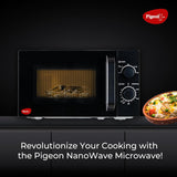 Pigeon 20L Nano Wave Solo Microwave Oven | 700 Watts | 5 power levels (Re-Heat, Pop, Cook, Steam, Defrost - SKSMWO20L) | Black