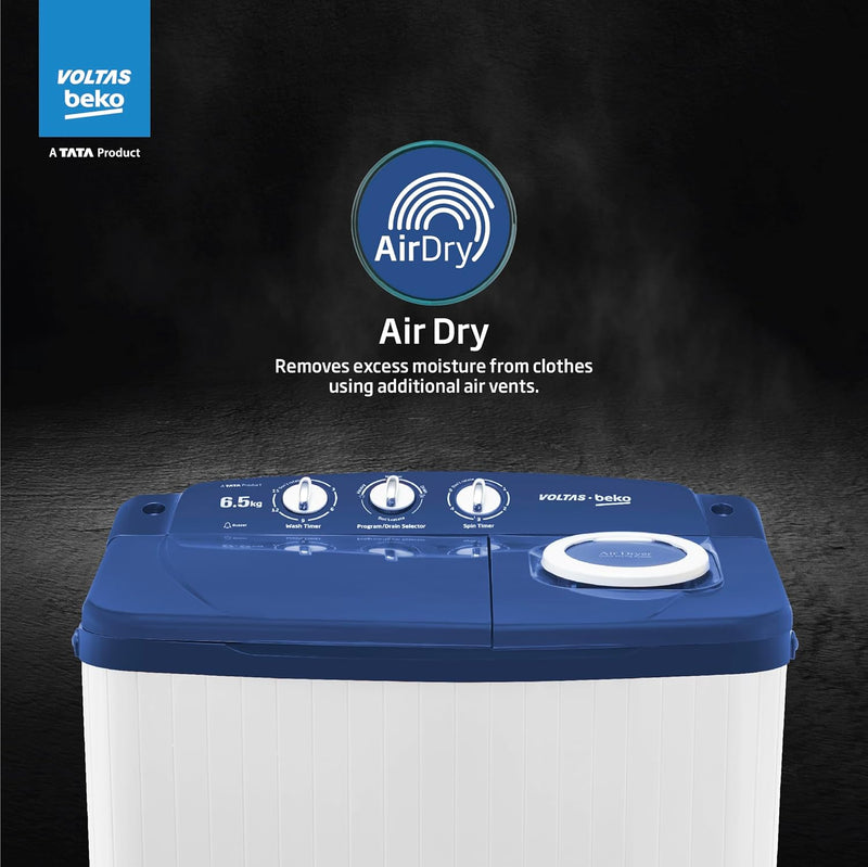 Voltas beko, A Tata Product 7.5 kg Semi-Automatic Top Load Single Tub Washing Machine (WST75UC/BLSSWH2PTD, Blue, Pulsator wash method)