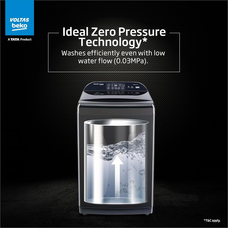 Voltas Beko, A Tata Product 10 Kg 5 Star Fully-Automatic Top Loading Washing Machine (WTL1006UEAH/OBS3060, Dark Grey, Inbuilt Heater)