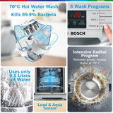 Bosch 13 Place Setting Dishwasher with Intensive Kadhai Program, No Pre-Rinse, 70? Hot water wash, Half Load Option & Extra Cutlery Box - (SMS66GI01I, Silver, Glass Protection Technology)
