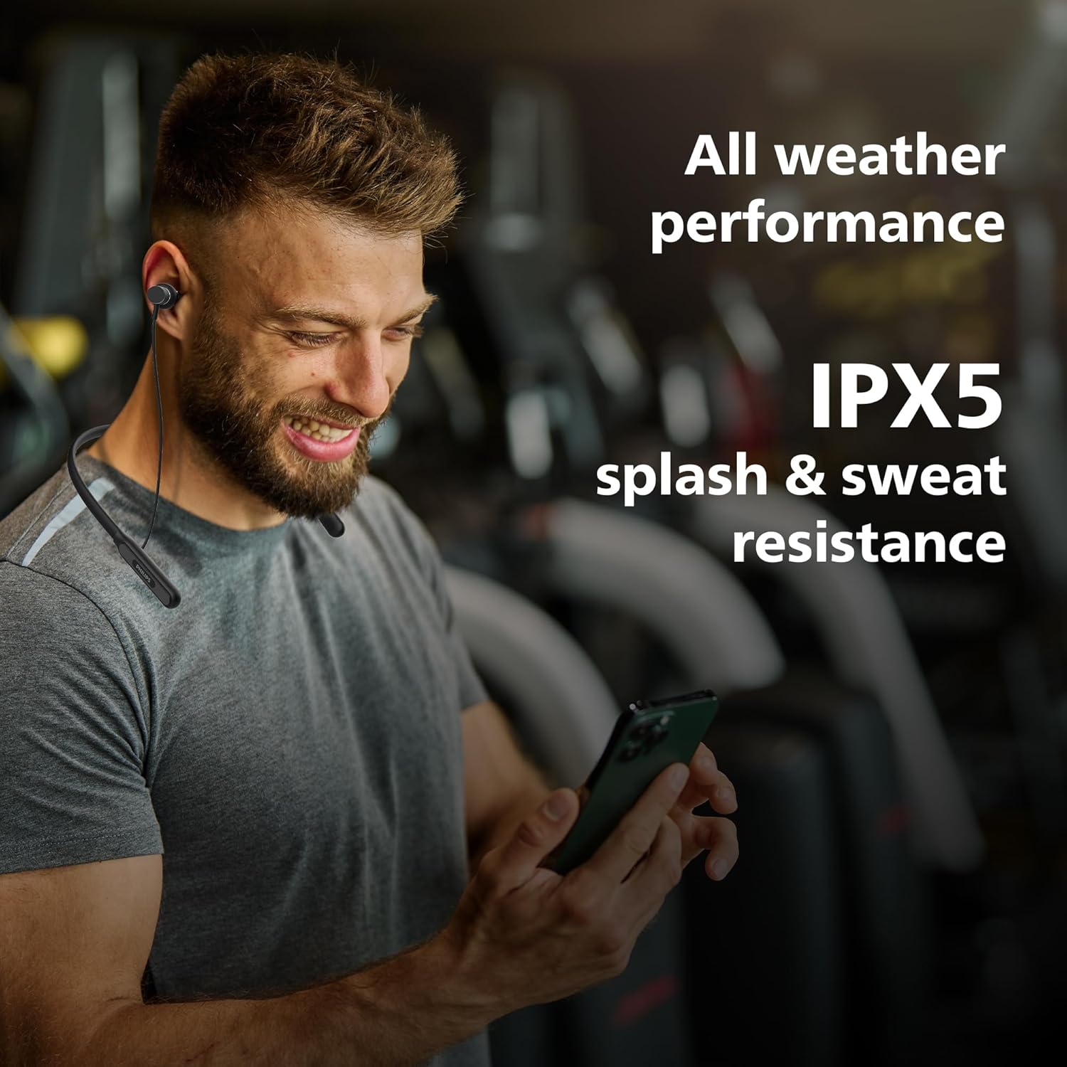 PHILIPS TAN1150BK Neckband, 60H Playtime, 13mm Drivers, AI ENC Mic, BT v5.3, IPX5 Proof Bluetooth