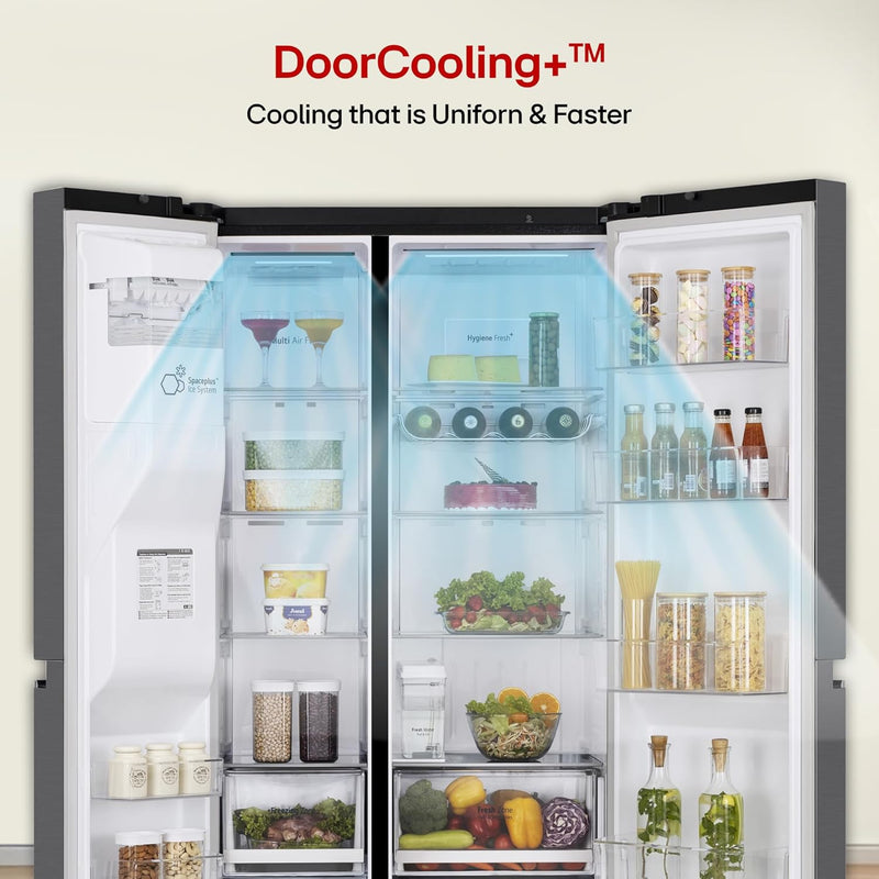 LG 630 L, 3 Star, Frost-Free, Double Door, Door Cooling+, Hygiene Fresh+, Smart Inverter, Wi-Fi Convertible Side By Side Refrigerator with AI ThinQ (GL-L257CMC3, Matt Black, Ice & Water Dispenser)