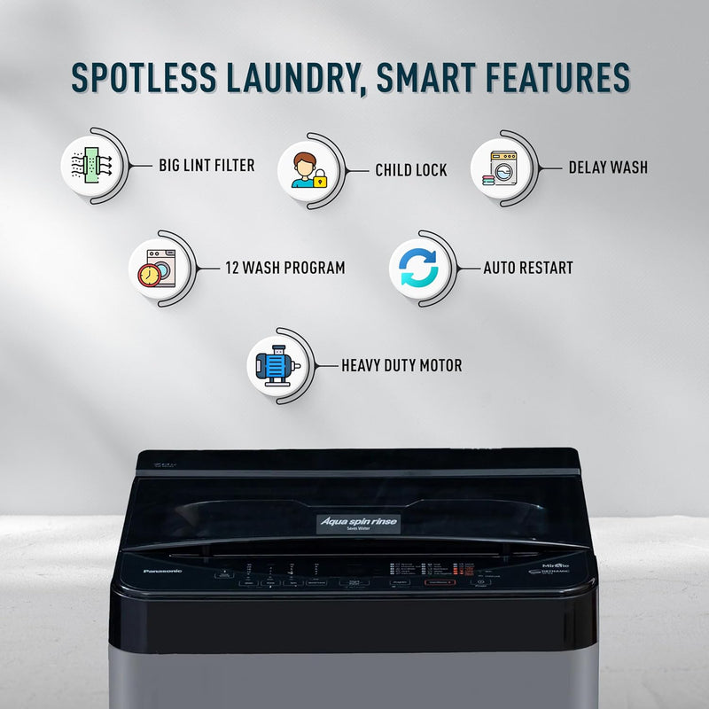 Panasonic 7 Kg Wifi Fully-Automatic Top Loading Smart Washing Machine (NA-F70CH3CRB, Charcoal Inox Grey, 2024 Model, Drynamic Spin)