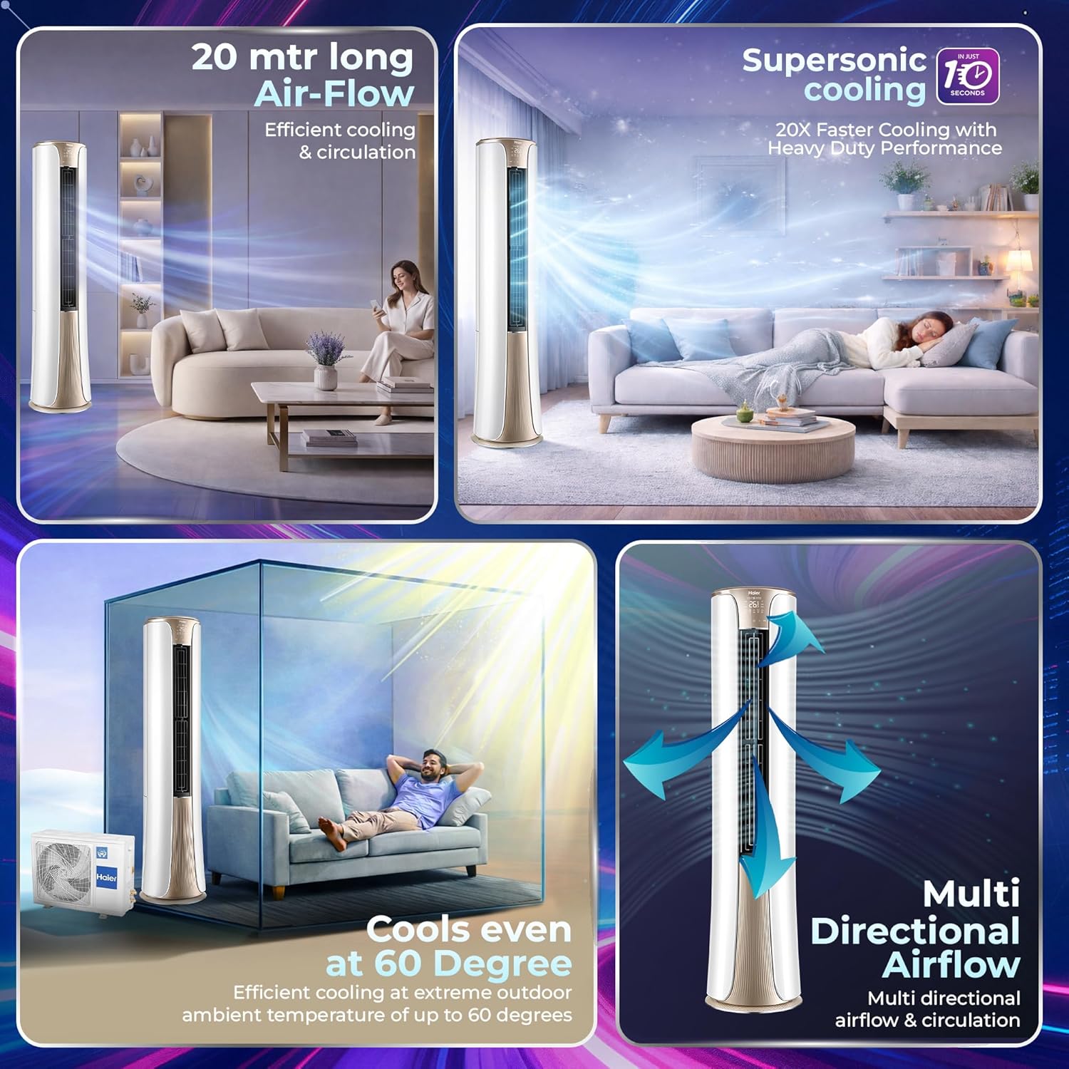 Haier Spartan AI 2.0 Ton Tower AC HTA24S-GAI3NB-I 6400W cooling capacity