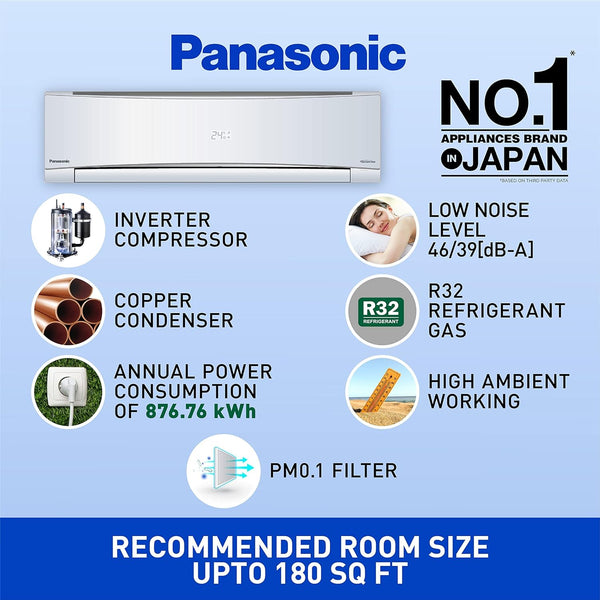 Panasonic 1.5 Ton 4 Star WiFi Inverter Smart Split AC Copper Condenser 7 in 1 Convertible with AI 4 Way Swing PM Filter CSCUNU18YKY4W2023 Model White