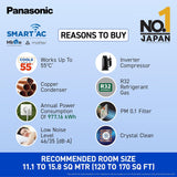 Panasonic 1.5 Ton 3 Star Premium Wi-Fi Inverter Smart Split AC (Matter Enabled, Higher Airflow, Copper Condenser, 7in1 Convertible, True AI, 2-Way, PM 0.1 Filter, CS/CU-SU18AKY3W, White)
