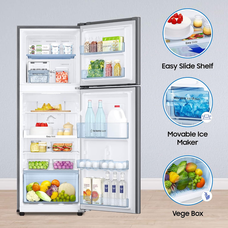 Samsung 236 L, 2 Star, Digital Inverter, Frost Free Double Door Refrigerator (RT28C3032GS/HL, Gray Silver)