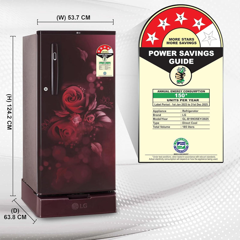 LG 185 L 4 Star Direct-Cool Inverter Single Door Refrigerator (GL-B199OSEY)