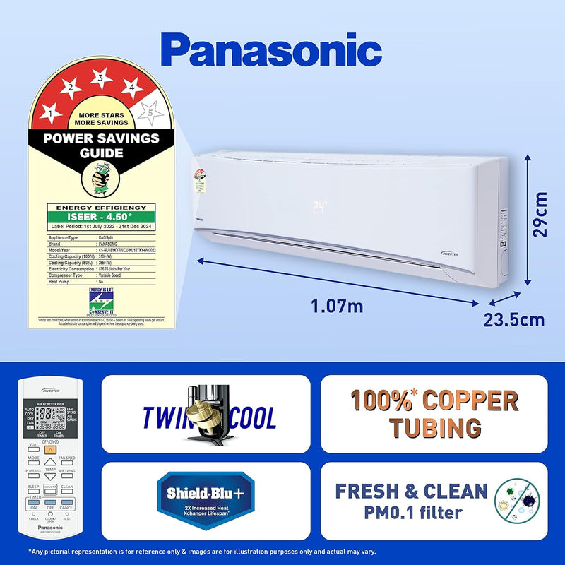 Panasonic 1.5 Ton 4 Star WiFi Inverter Smart Split AC Copper Condenser 7 in 1 Convertible with AI 4 Way Swing PM Filter CSCUNU18YKY4W2023 Model White