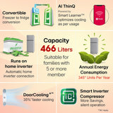 LG Smart Choice, 466 L, 1 Star, Convertible, Door Cooling+, Smart Inverter Compressor, AI ThinQ Wi-Fi, Frost Free Double Door Refrigerator (GL-T492NPZR, Shiny Steel, Express Freeze & Multi Air Flow)