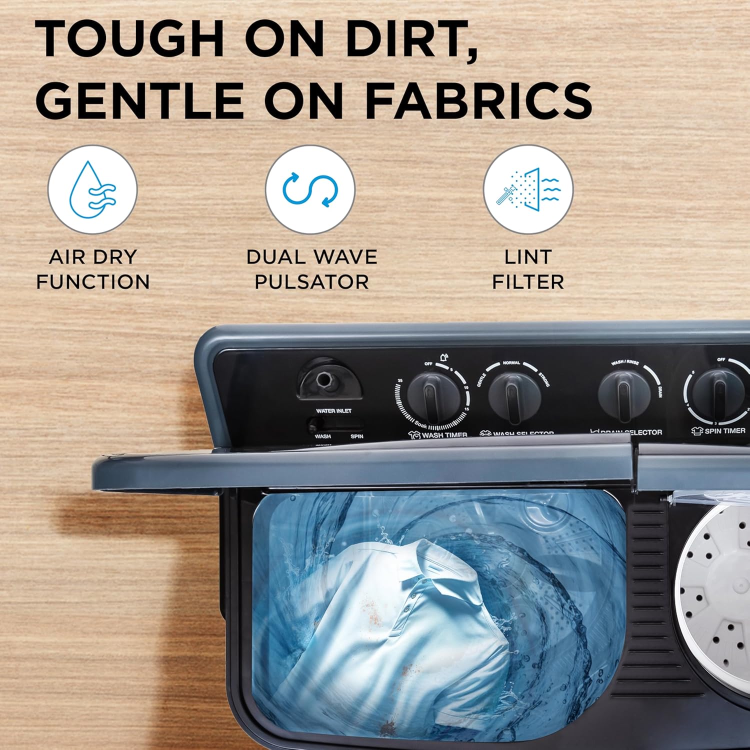 Midea 8 Kg 5 Star Air Jet Dry IPX4 Protection Semi Automatic Top-Load Washing Machine (MWMSA080SAPPG(KG)2024) Black Grey