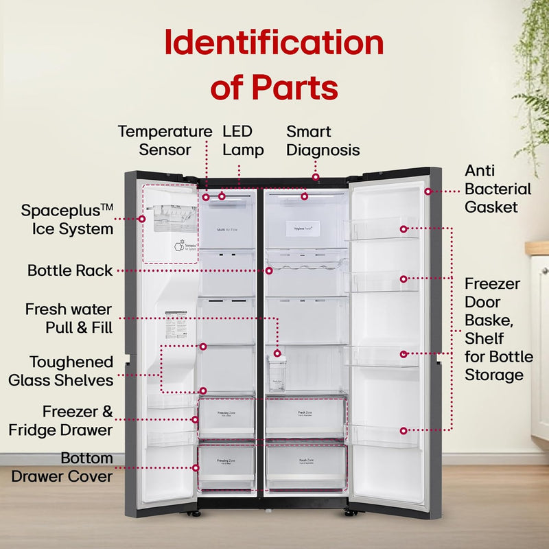 LG 630 L, 3 Star, Frost-Free, Double Door, Door Cooling+, Hygiene Fresh+, Smart Inverter, Wi-Fi Convertible Side By Side Refrigerator with AI ThinQ (GL-L257CMC3, Matt Black, Ice & Water Dispenser)