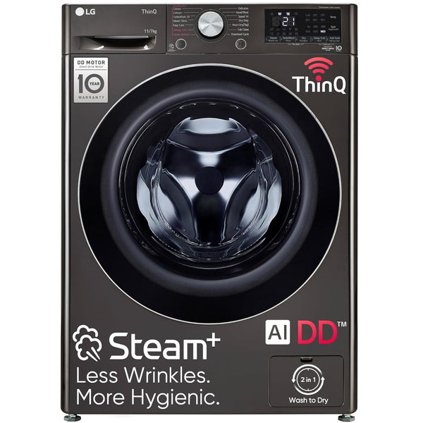 LG 11 Kg (Wash) / 7 Kg (Dry), AI Direct Drive Technology, Steam+ & Wi-Fi Front Load Fully Automatic Washer Dryer (FHD1107STB, Intelligent & Convenient Fabric Care, Wrinkle Care, Black Steel)