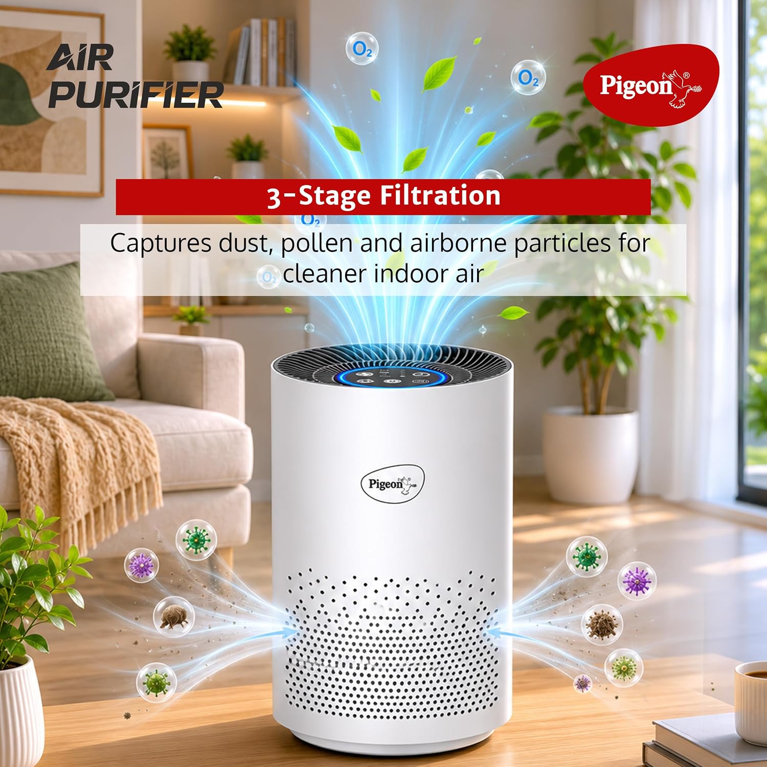 Pigeon Air Purifier for Home, HEPA H13, 99.99% PM2.5, White, 235 Sq Ft