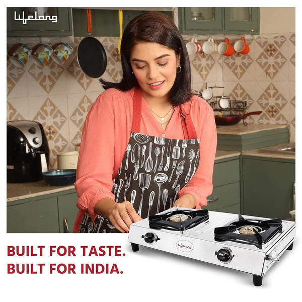 Lifelong Stainless Steel 2 Burner, ISI Certified Stainless Steel Manual Gas Stove