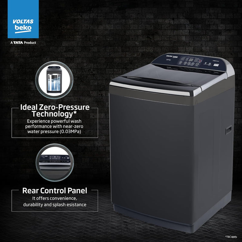 Voltas Beko, A Tata Product 10 Kg 5 Star Fully-Automatic Top Loading Washing Machine (WTL1006UEAH/OBS3060, Dark Grey, Inbuilt Heater)