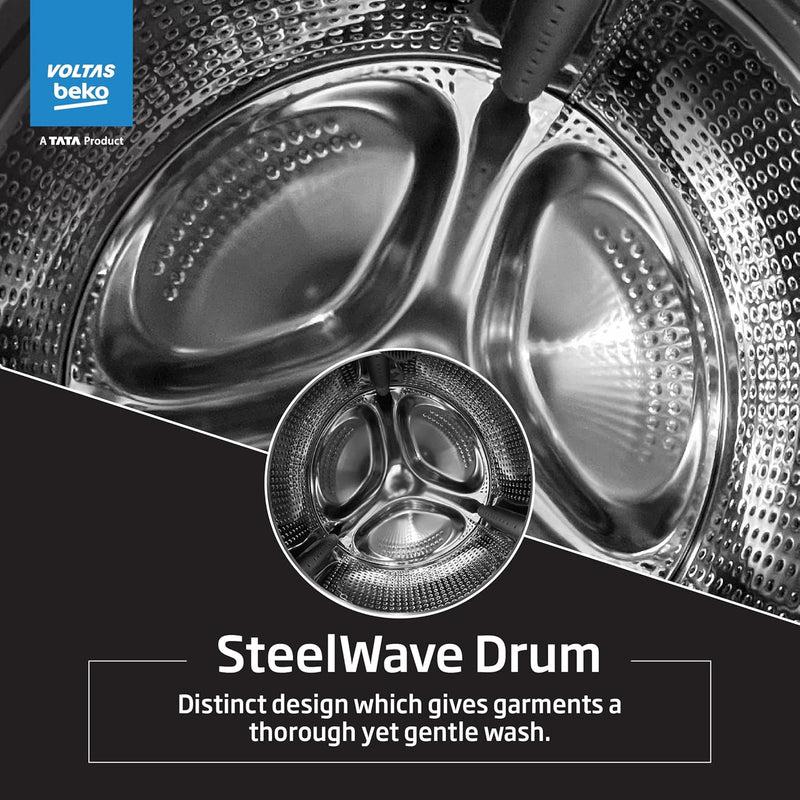 Voltas Beko, A Tata Product 7 Kg 5 Star Inverter, Quick 14-Min Wash Fully Automatic Front Load Washing Machine (WFL7012B7JVBKA/WXV, White, Inbuilt Heater/Hygiene Steam/Digital Display)