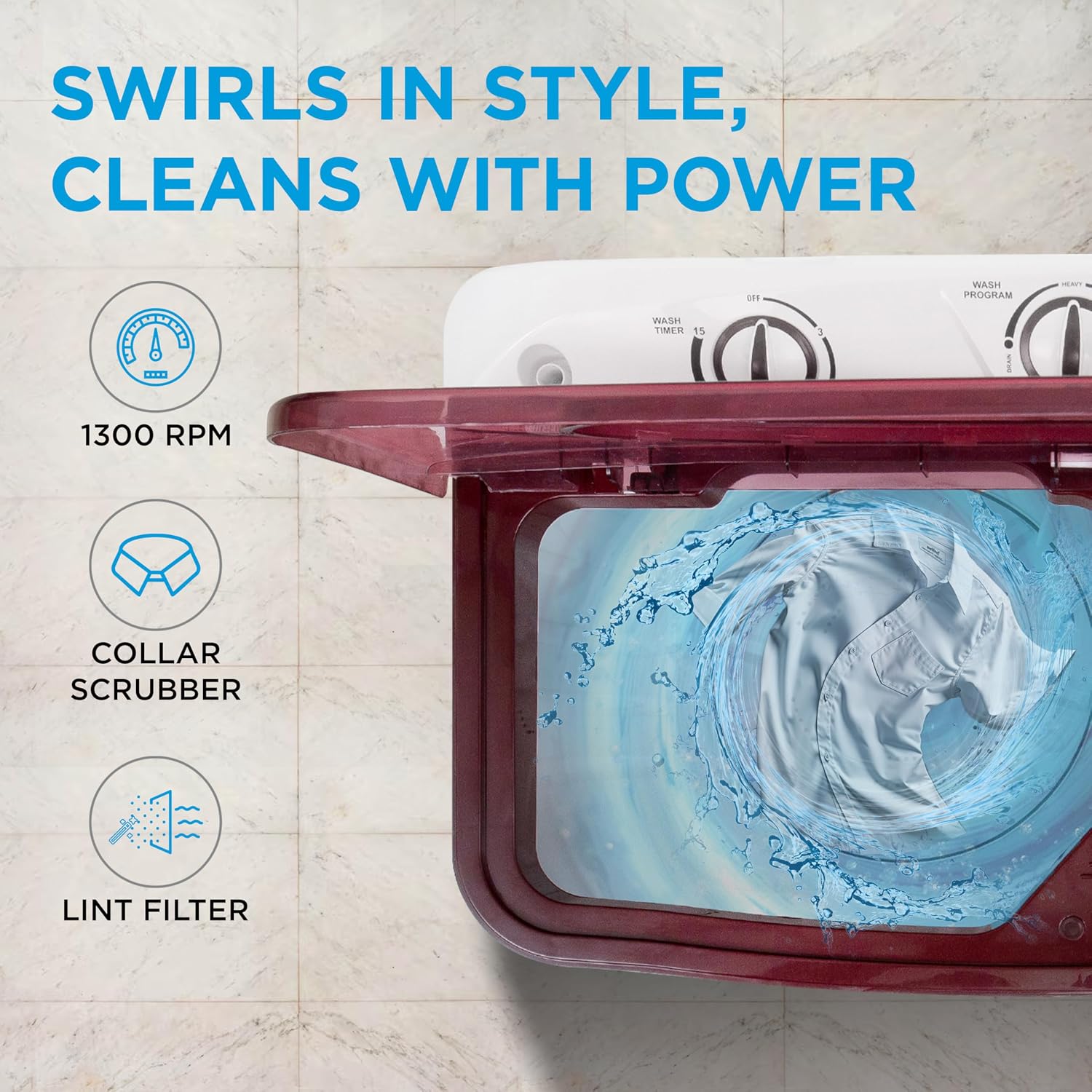Midea 6.5 kg 5 Star Semi Automatic Top Load Washing Machine Maroon, Rust Proof Body (MWMSA065PPG(MW), Rat Away Feature)