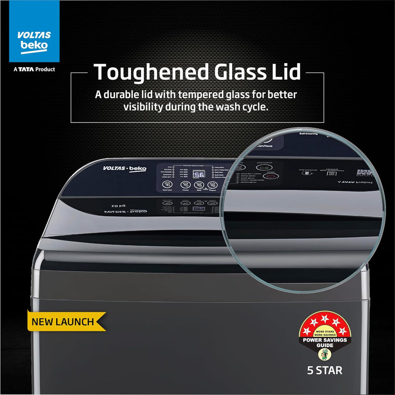 Voltas Beko, A Tata Product 10 Kg 5 Star Fully-Automatic Top Loading Washing Machine (WTL1006UEAH/OBS3060, Dark Grey, Inbuilt Heater)