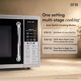 IFB 20L Grill Microwave Oven with 61 Standard Cook Menus (20PG4S, Silver, Multi-Stage Cooking, Steam Clean, Weight Defrost, Child Safety Lock, Micro + Grill Combi-cook)