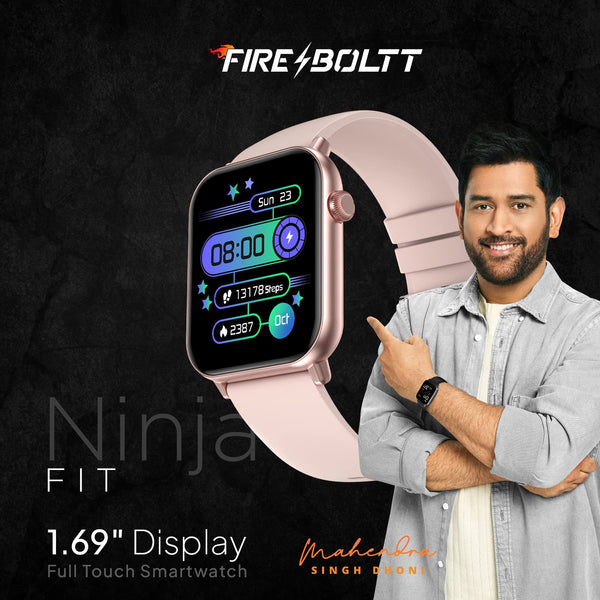 Fire-Boltt Ninja Fit Smartwatch Full Touch 1.69 & 120+ Sports Modes with IP68, Multi UI Screen, Over 100 Cloud Based Watch Faces, Built in Games (Beige)