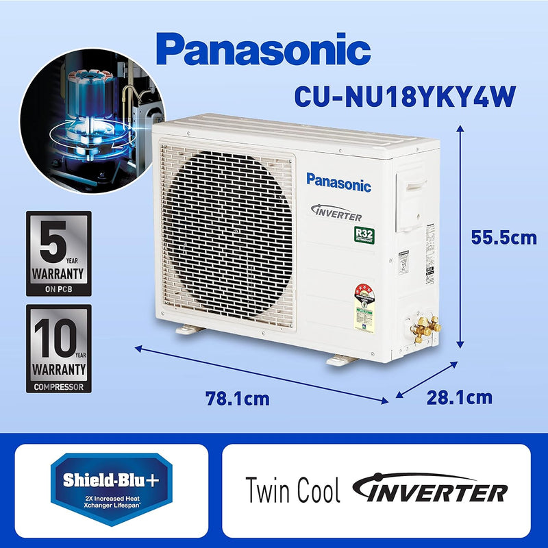 Panasonic 1.5 Ton 4 Star WiFi Inverter Smart Split AC Copper Condenser 7 in 1 Convertible with AI 4 Way Swing PM Filter CSCUNU18YKY4W2023 Model White