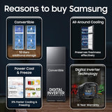 Samsung 256 L, 3 Star, Convertible, Digital Inverter Frost Free Double Door Refrigerator (RT40H30U3FHL, Black DOI, 2026 Model)