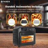 Faber Air Fryer Oven 20L,1500 Watts, Digital Control, Bake Tray, SS Wire Tray & Basket, Crumb Tray, | 15 Preset Auto Program | Bake,Roast,Fry,Toast,Defrost | FAO 20L BK 15DF