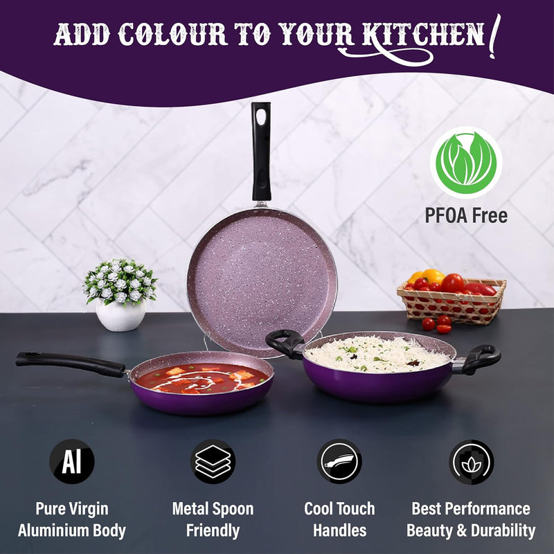 Wonderchef Valencia Plus 3 Pcs Cookware Set Purple