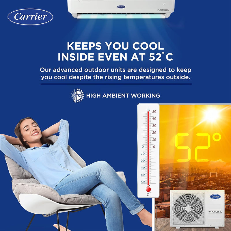 Carrier 1 Ton 3 Star AI Flexicool Inverter Split AC (Copper, Convertible 4-in-1 Cooling,Dual Filtration with HD & PM 2.5 Filter, Auto Cleanser, 2023 Model,ESTER Exi - CAI12ER3R33F0,White)