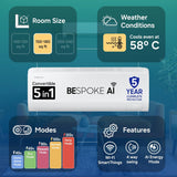 Samsung 1.5Ton 5Star,New Star rated, Bespoke AI Inverter Smart Split AC (Wifi, Energy Saving, Voice Control, Powerful Cooling, Copper, Digital Inverter, 4 Way swing, White,AR50H18D1NHNNA)